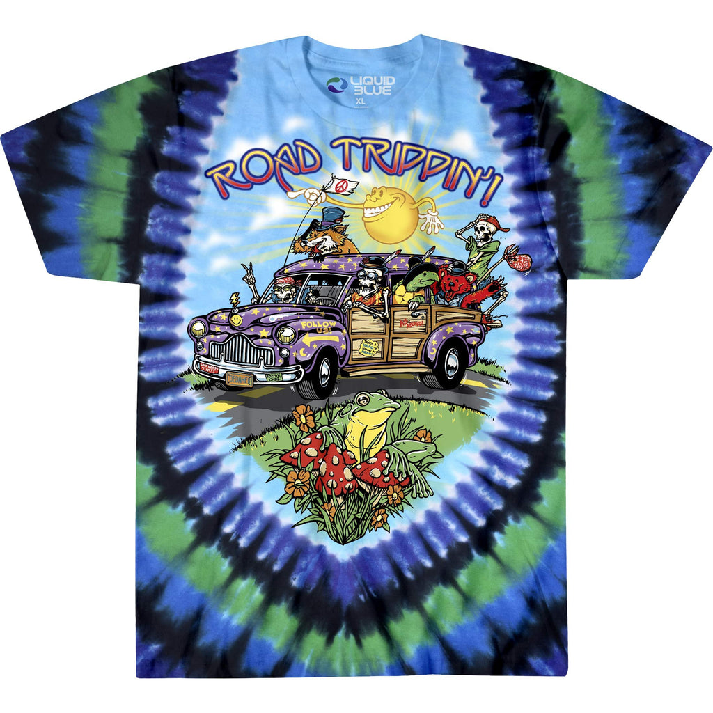 Liquid Blue unisex adult Road Trippin' Short Sleeve T-shirt T Shirt, Tie Dye, Medium US