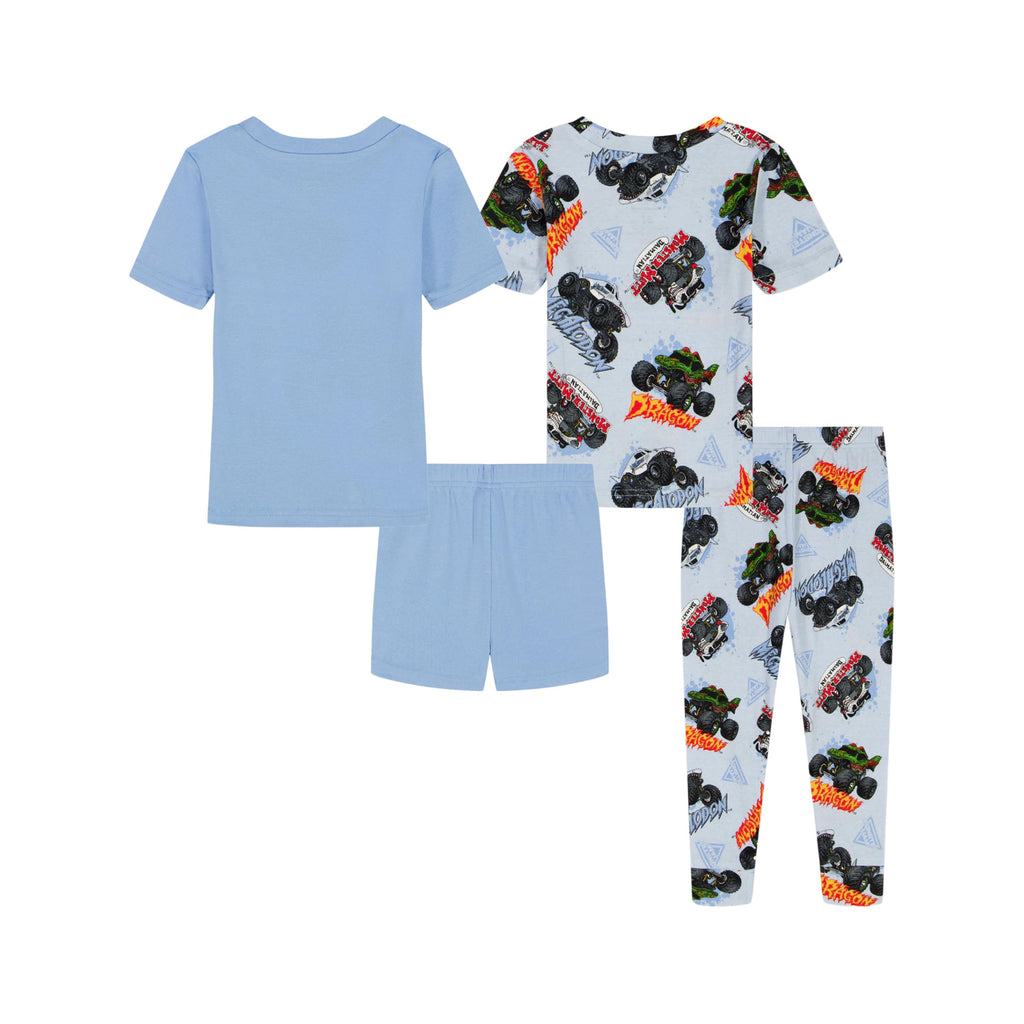 Monster Jam Boys' 4-Piece Snug-fit Cotton Pajama Set, Soft & Cute for Kids, SUMMER JAM, 4