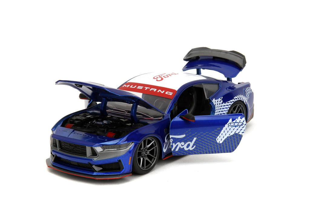 Jada 2024 Ford Mustang Dark House Candy Blue with White Top and Mustang Horse Graphics Bigtime Muscle Series 1/24 Diecast Model Car