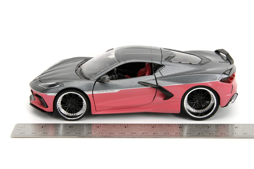 Pink Slips 1:24 W6 2020 Chevy Corvette Die-Cast Car, Toys for Kids and Adults(Metallic Grey/Pink)
