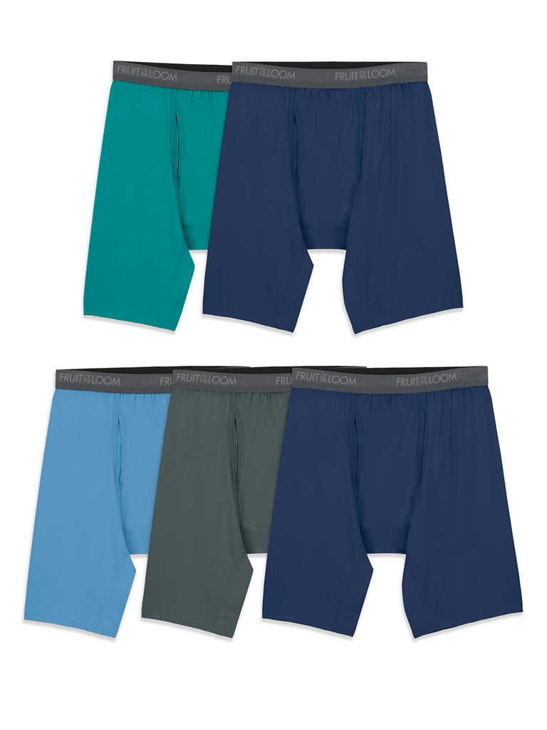 Fruit of the Loom Men's Micro-Stretch Boxer Briefs, Black Long Leg, Large