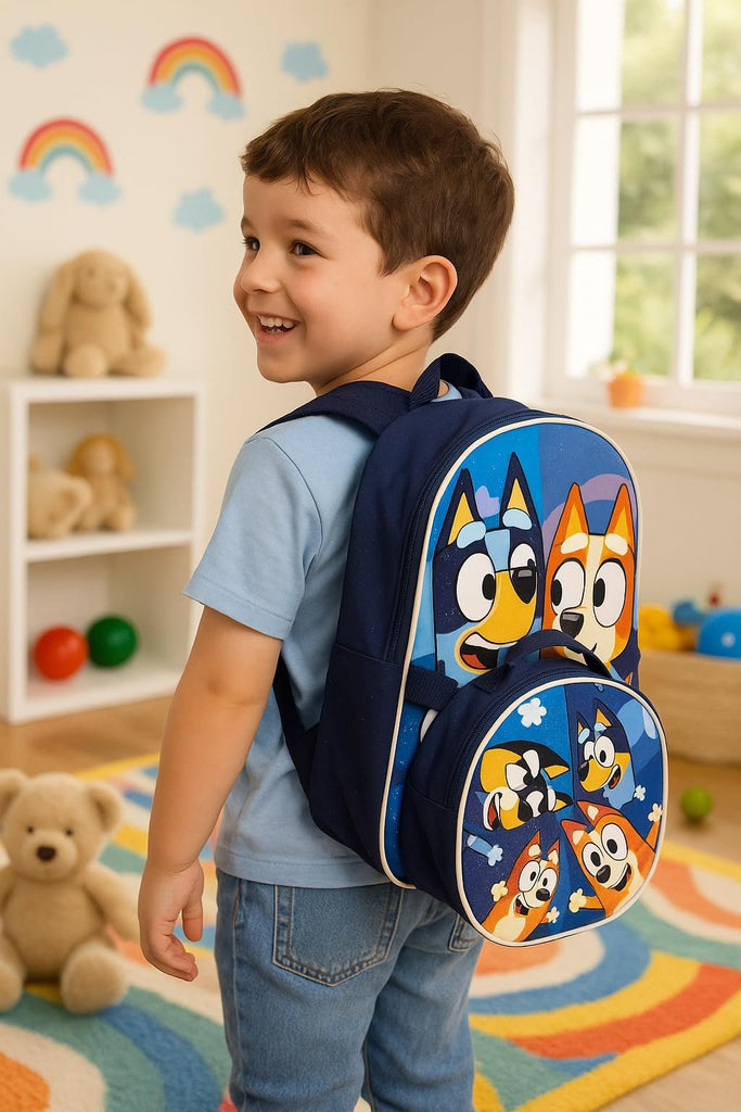 Fast Forward Bluey Boys’ 16" Backpack with Insulated Lunch Bag – Durable Polyester – Mesh Side Pocket – School Travel Set