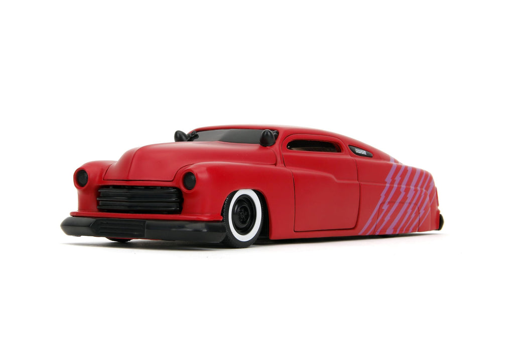 Jada 1951 Mercury Matt Red with Purple Stripes and Creep Diecast Figure Creepshow (1982) Movie Hollywood Rides Series 1/24 Diecast Model Car