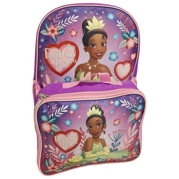 Girls Princess Tiana Full Size 16 Inch Backpack with Detachable Lunch Box