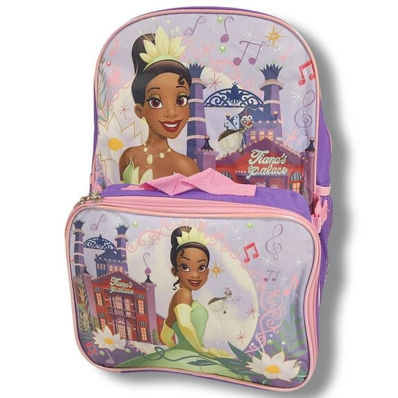 Girls Princess Tiana Full Size 16 Inch Backpack with Detachable Lunch Box