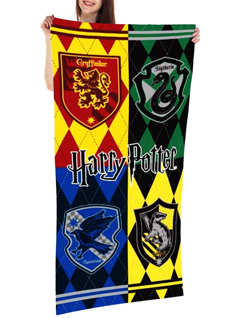 Harry Potter Beach Towel 28x58 inches Hogwarts Crests Print Multicolor