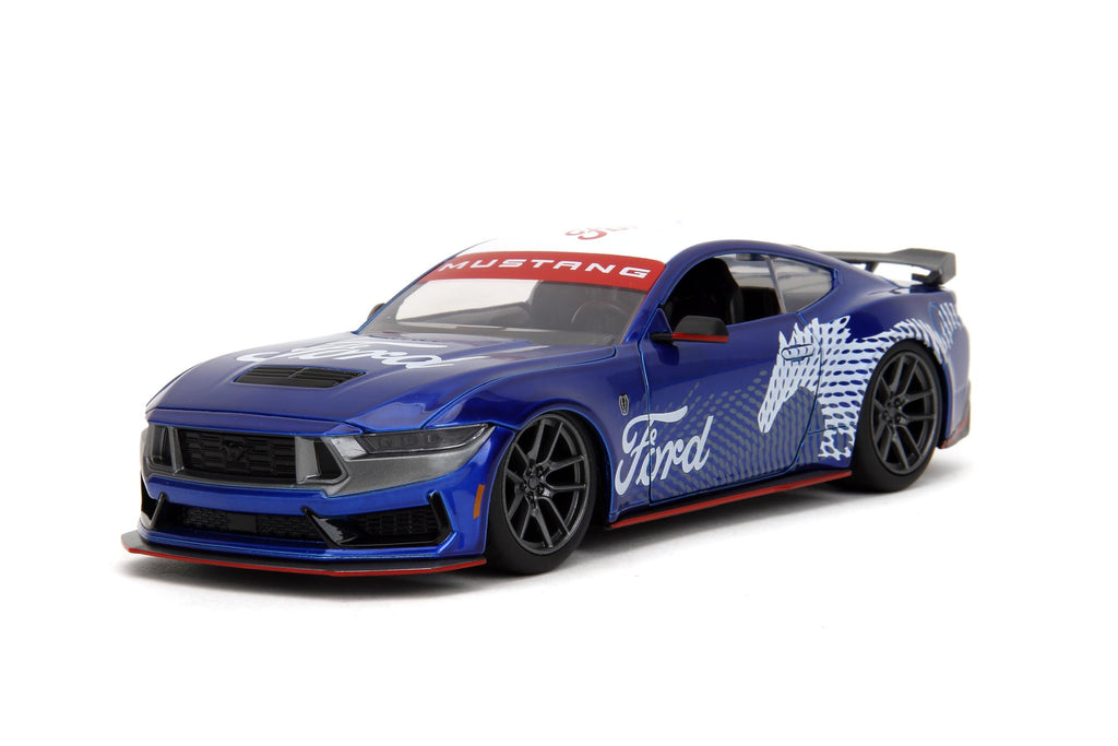 Jada 2024 Ford Mustang Dark House Candy Blue with White Top and Mustang Horse Graphics Bigtime Muscle Series 1/24 Diecast Model Car