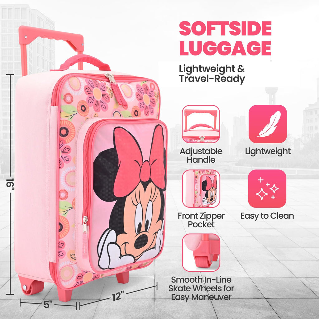 Fast Forward Minnie Mouse Girls Luggage 16" Soft Side Wheeled Pilot Case- Rolling Suitcase 16x12x5