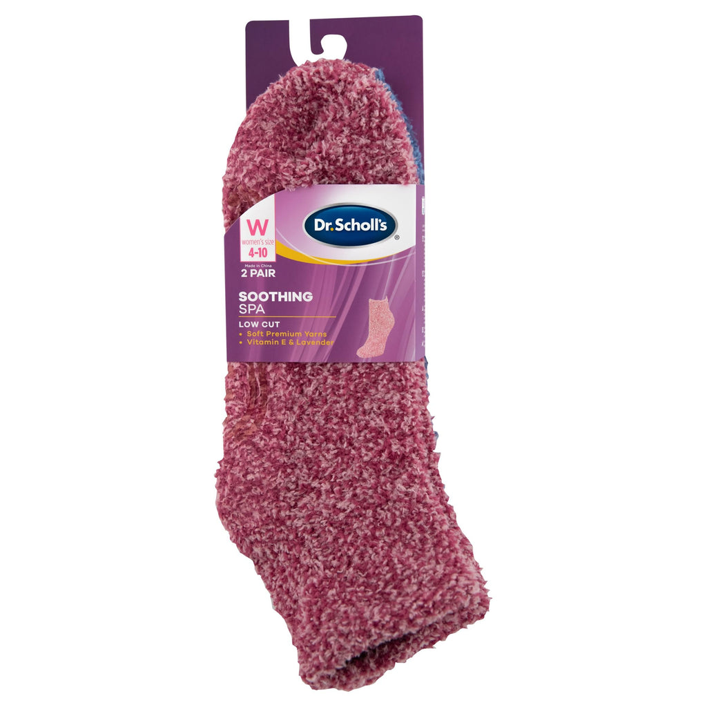 Dr. Scholl's Women's 2 Pack Soothing Spa Low Cut Lavender + Vitamin E Socks with Silicone Treads, Blue, Shoe Size: 4-10