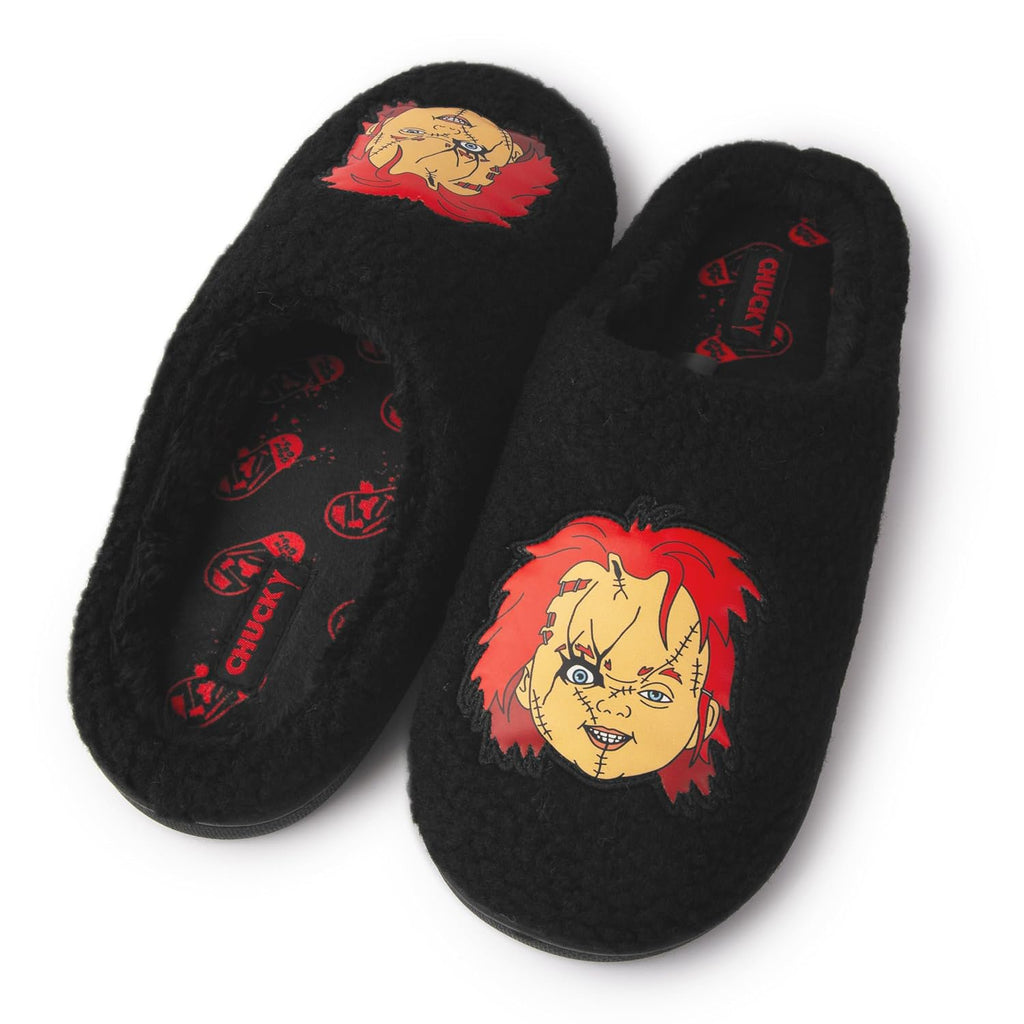 Handcraft Chucky Men's Boucle Clog Slippers with Chucky Face Applique, Black, Small