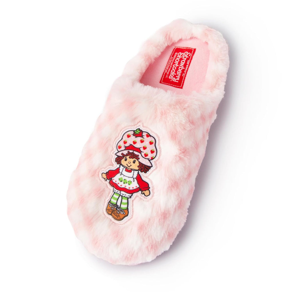 Handcraft Strawberry Shortcake Girls Checkered Plush Clog Slippers with Icon, Pink Candy, 4-5 Big Kid