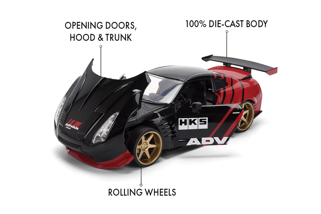 Jada 2009 Nissan GT-R Ben Sopra HSK Advan, Black/Red Toys 37022-1/24 Scale Diecast Model Car