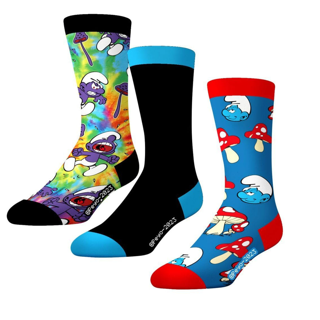 HYPNOCRAZY Original Socks The Smurfs One Size Fits All Funny Pattern Crew Socks Novelty (3 PACK)
