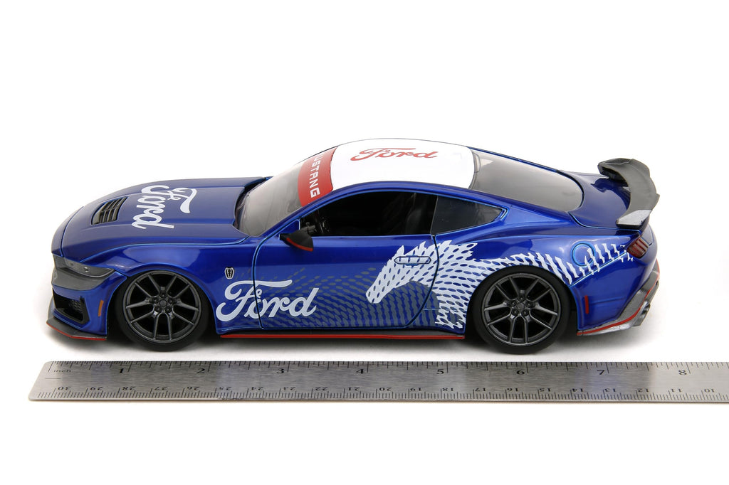 Jada 2024 Ford Mustang Dark House Candy Blue with White Top and Mustang Horse Graphics Bigtime Muscle Series 1/24 Diecast Model Car