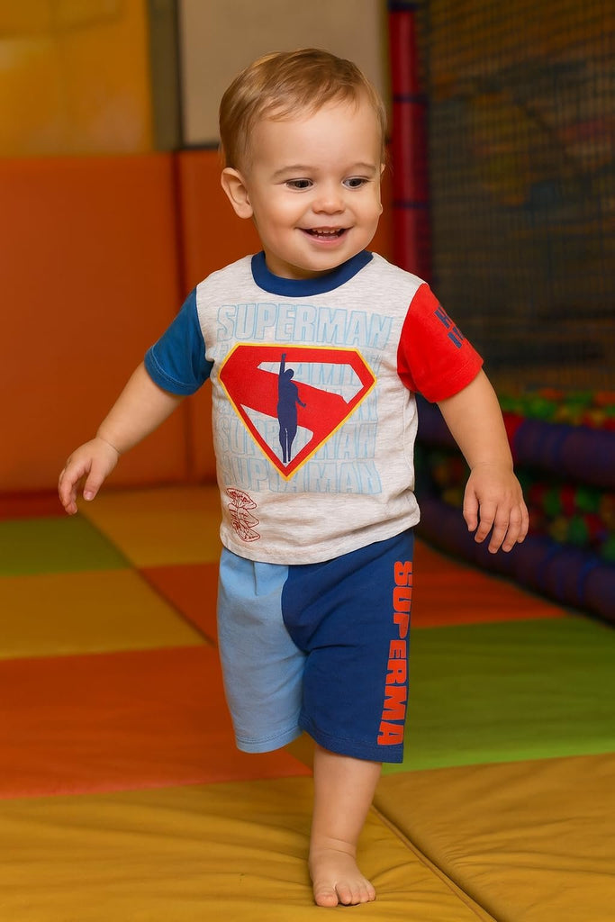 Superman Boys’ 2-Piece Outfit Set – “Man of Steel” Short Sleeve Graphic Shirt & Matching Shorts – DC Comics Clothing