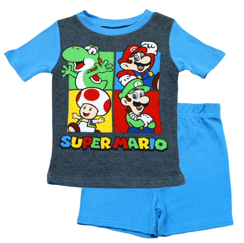 Nintendo Pj for Boys, 4 Piece Cotton Super Mario Brothers Pajamas for Kids, Super Mario Shirt & Shorts Set, Size 6 Red/Blue