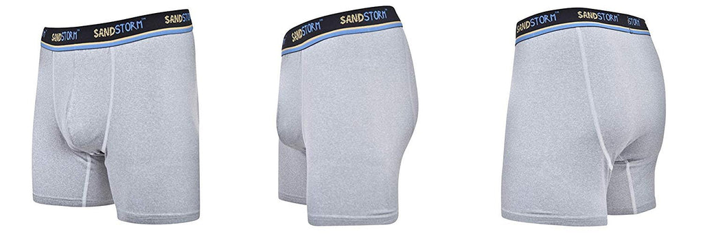 Black/Silver Heather/Polaris Sand Storm Mens Performance Boxer Briefs - 6-Pack No-Fly Tagless Breathable Underwear S-5XL Regular or Plus Size