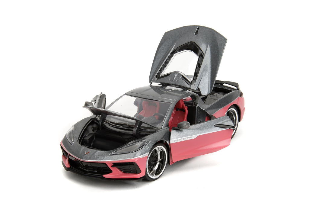 Pink Slips 1:24 W6 2020 Chevy Corvette Die-Cast Car, Toys for Kids and Adults(Metallic Grey/Pink)