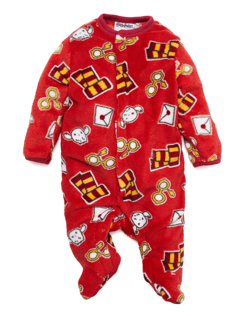 Harry Potter Baby Girls Long-Sleeve Plush Polar Fleece Bodysuit Pajamas - Baby Girl Clothes Prints (Red/White/Yellow, 0-3 Months)