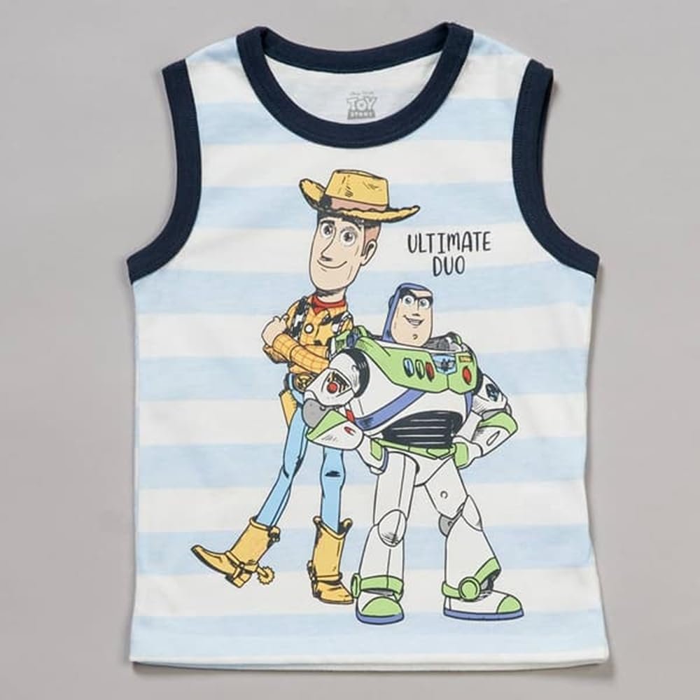 Disney Pixar Toy Story Boys’ Tank Top – Buzz Lightyear & Woody Graphic Shirt – Soft Cotton Blend Toddler & Kids Sleeveless Tee