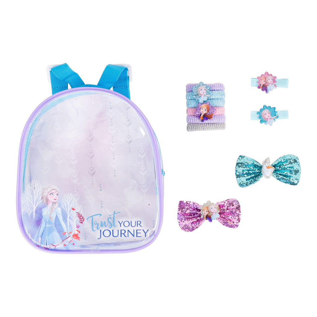LUV HER Kid's Frozen Fashionista's BackPack - Elsa & Anna Accessories Set For Girls - Princess Elsa Sets - Bow's with Alligator Clips, Hair Ties, Backpack Ages 3+