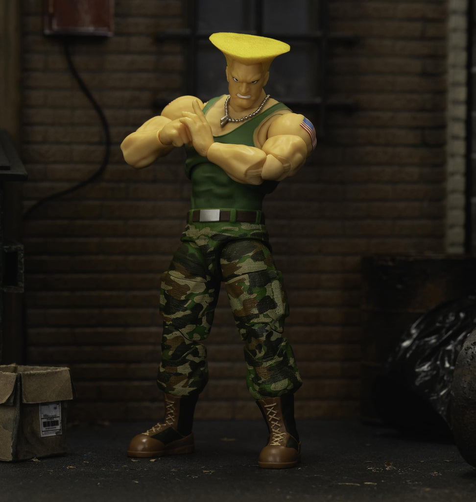 Jada Toys Street Fighter II Guile Action Figure 1:12 Scale, 6" Tall, Interchangeable Heads, Hands & Accessories