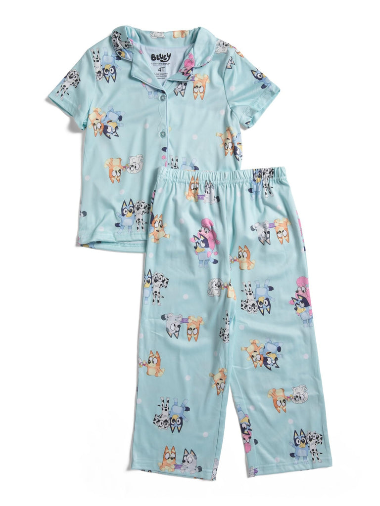 Centric Brands Bluey Girls’ 2-Piece Pajama Set – Button-Down Collared Top & Pants – Featuring Bluey, Bingo, Coco, Lila