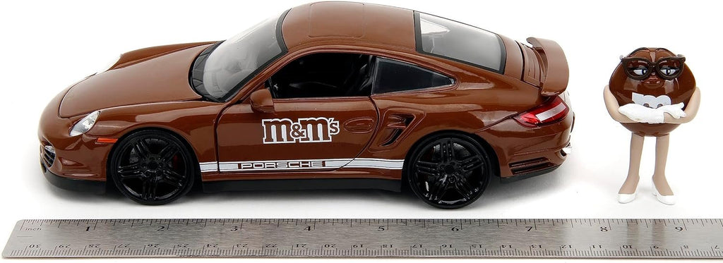 M&M's 1:24 Porsche 911 Turbo Die-Cast Car & 2.75" Brown Figure, Toys for Kids and Adults