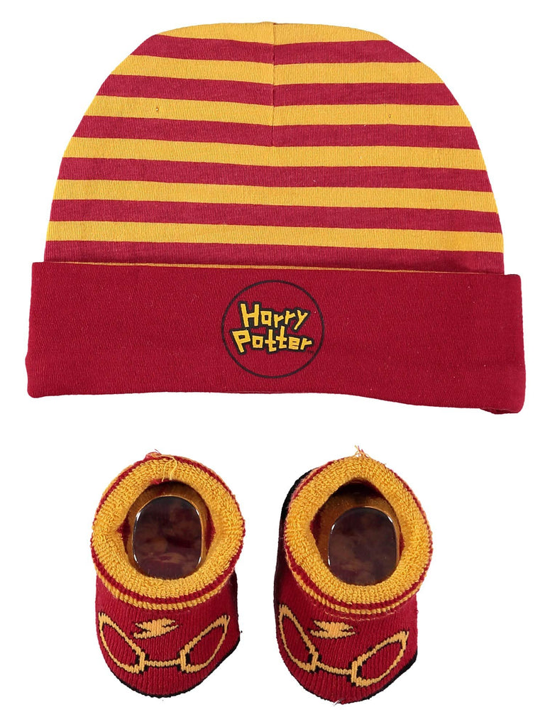 Harry Potter Baby Boys Cap and Bootie Set - Baby Gift Set with Hat and Socks for 0-12 Months (Yellow/Red, 0-12Months)