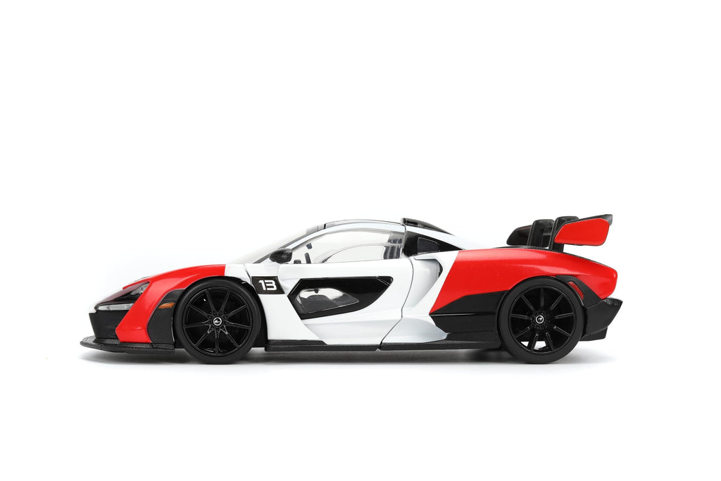 Jada Toys Hyper-Spec 1:24 McLaren Senna Die-cast Car – Opening Doors, Hood, Trunk, Rubber Tires(White/Red/Black)