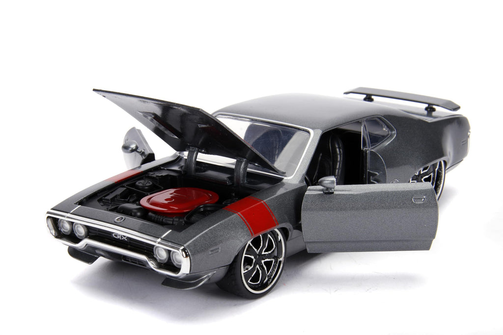 Jada 1972 Plymouth GTX 440 Metallic Gray with Red Stripe Bigtime Muscle 1/24 Diecast Model Car