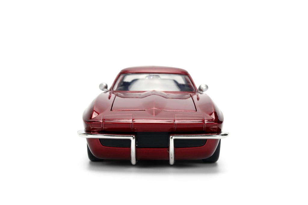 Jada Toys Bigtime Muscle 1:24 1963 Chevy Corvette Die-cast Car – Opening Doors, Hood, Trunk, Rubber Tires(Candy Red/Grey)