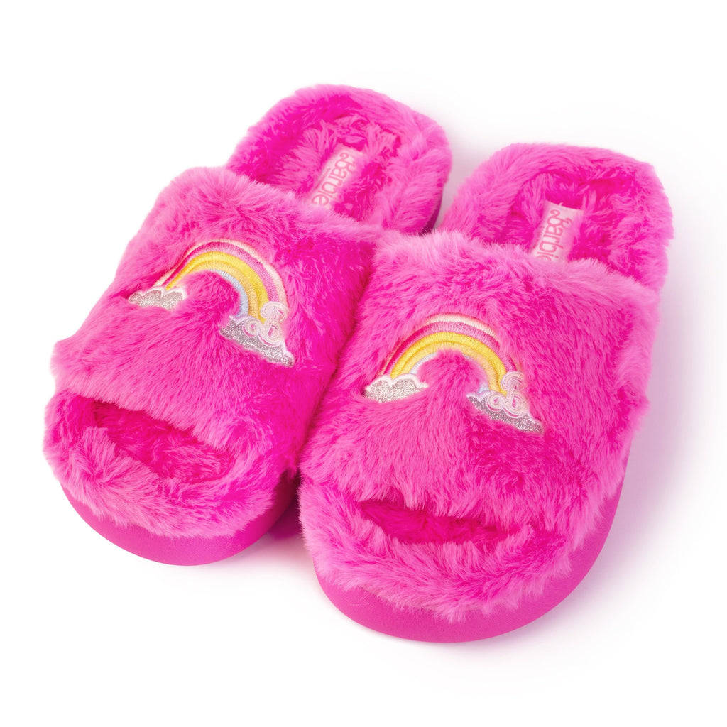 Barbie womens Barbie Cozy X-band & Open Toe Faux Fur Memory Foam Indoor Outdoor Soled Slipper Xs-xl