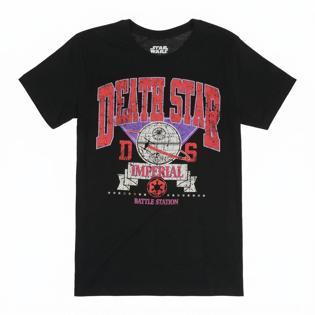 Star Wars Men's Short Sleeve T-Shirt – Death Star Collegiate Varsity Graphic Tee – Black