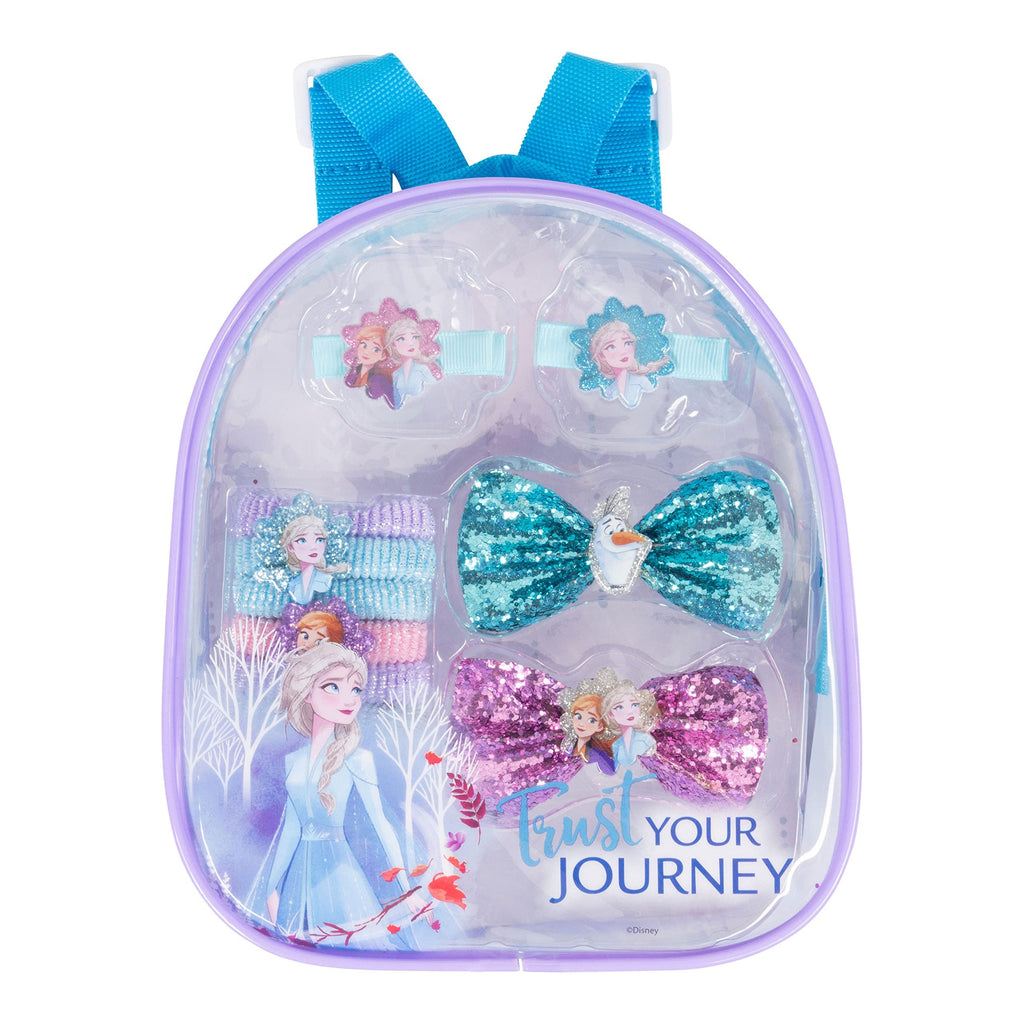 LUV HER Kid's Frozen Fashionista's BackPack - Elsa & Anna Accessories Set For Girls - Princess Elsa Sets - Bow's with Alligator Clips, Hair Ties, Backpack Ages 3+