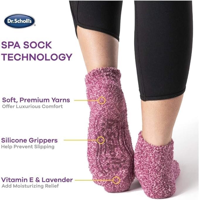 Dr. Scholl's Women's 2 Pack Soothing Spa Low Cut Lavender + Vitamin E Socks with Silicone Treads, Blue, Shoe Size: 4-10