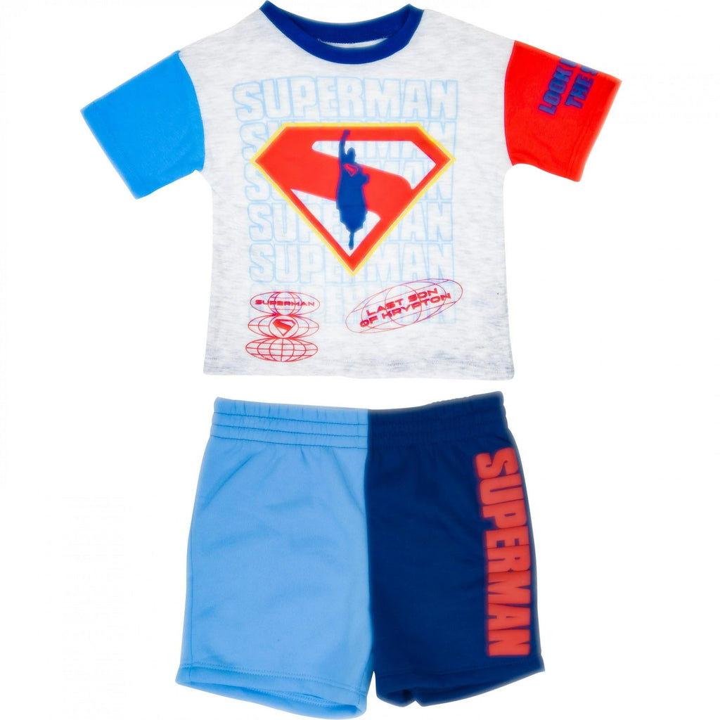 Superman Boys’ 2-Piece Outfit Set – “Man of Steel” Short Sleeve Graphic Shirt & Matching Shorts – DC Comics Clothing