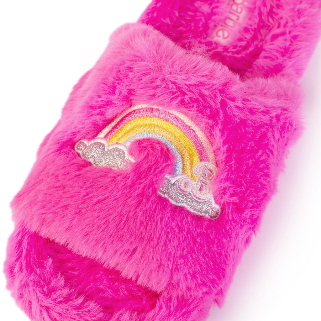 Barbie womens Barbie Cozy X-band & Open Toe Faux Fur Memory Foam Indoor Outdoor Soled Slipper Xs-xl