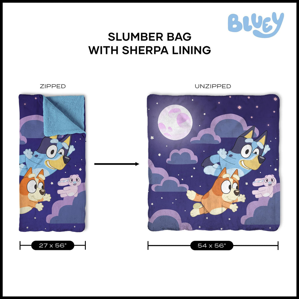 Bluey, Slumber Pups, Silk Touch Throw Blanket Sherpa Slumber Bag, 27 x 56 Inches