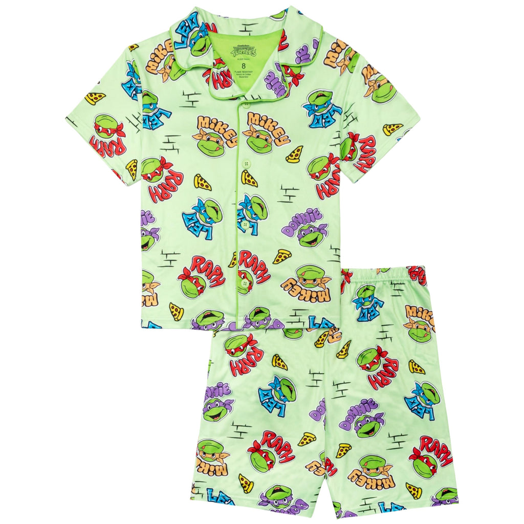 Nickelodeon Boys' 2-Piece Loose-fit Button Down Matching Pajama Set, Soft & Cute for Kids, TMNT, 4