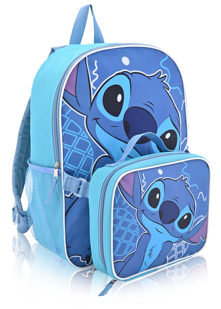 Stitch Fast Forward Disney 16" Backpacks With Lunch Bag - Licensed Characters Kids Schoolbag