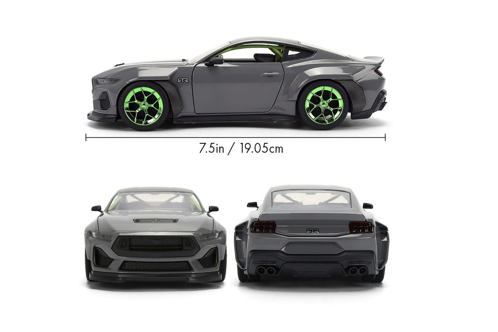 Jada Toys Bigtime Muscle 1:24 2024 Ford Mustang RTR Spec 5-D - Opening Doors, Hood, Trunk, Rubber Tires, (Glossy Gray)