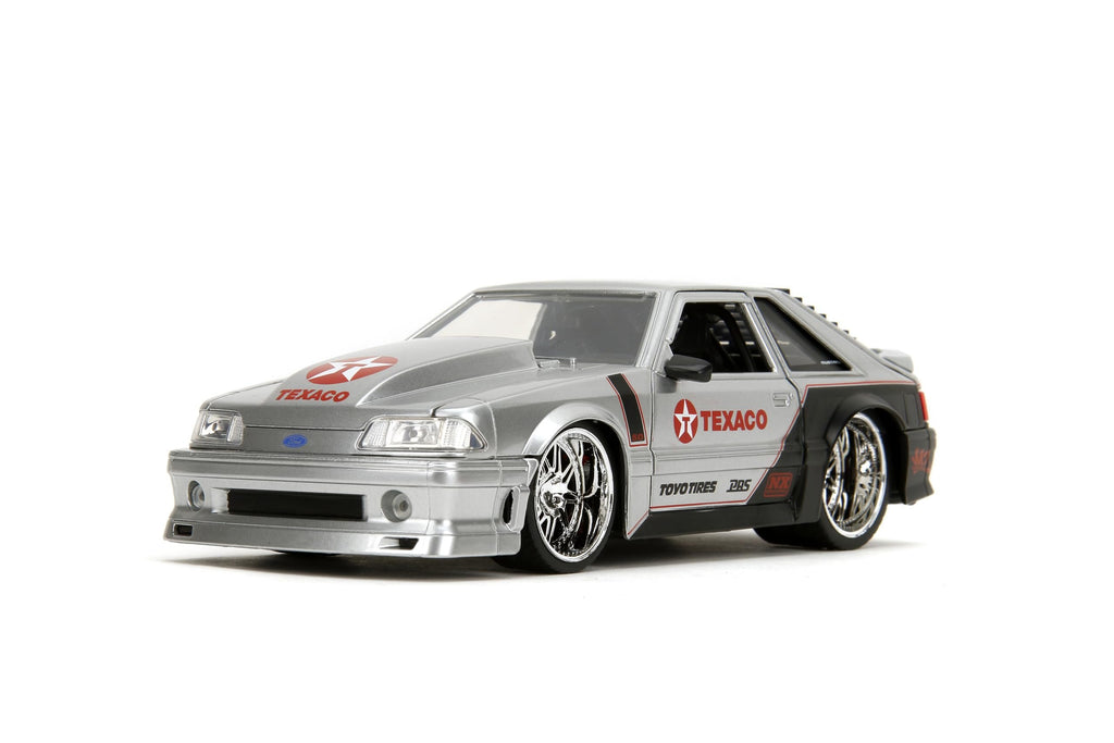 Jada Toys Bigtime Muscle 1:24 1989 Ford Mustang GT Texaco Die-cast Car – Opening Doors, Hood, Trunk, Rubber Tires(Candy Silver)