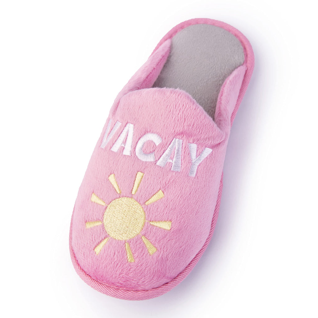 Handcraft Staycation NYC Ladies Funny Quote Scuff Slipper, Plush Non Slip House Slippers for Women, Comfy Soft Sole Bedroom Shoes