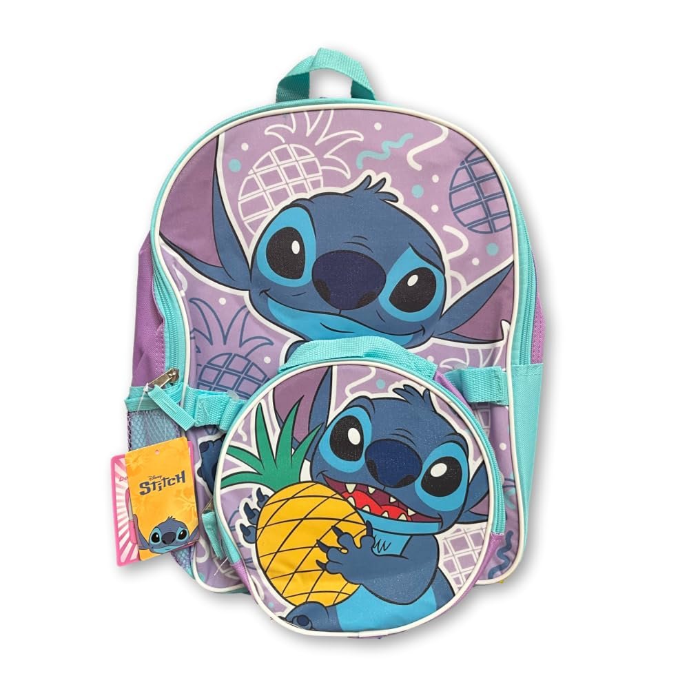 Fast Forward Stitch Backpack and Lunchbox Bookbag Back to School Officially Licensed Disney - 2pc Set