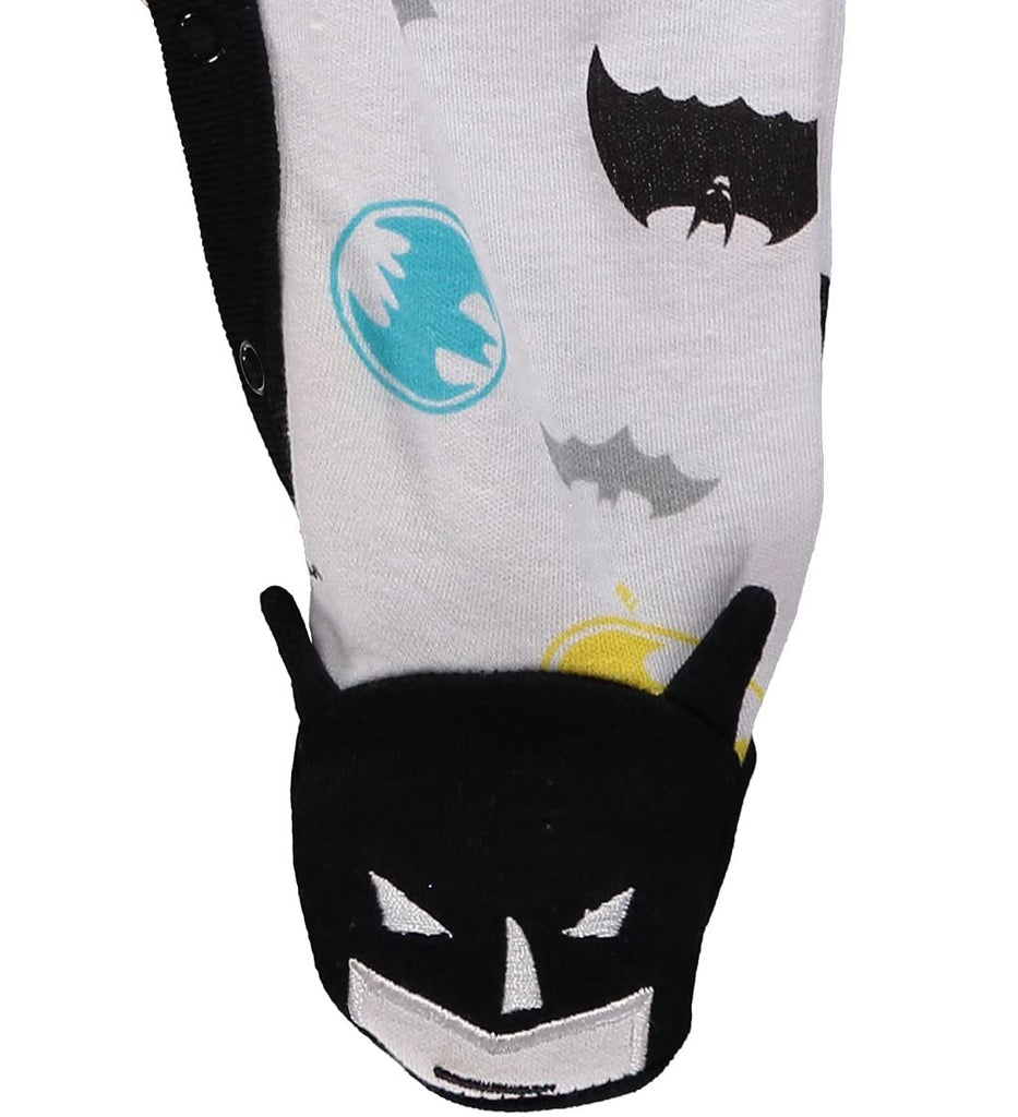 DC Comics Batman Baby Boy Romper with Footie Sleeper Printed Coverall (White/Yellow, 6-9 Months)