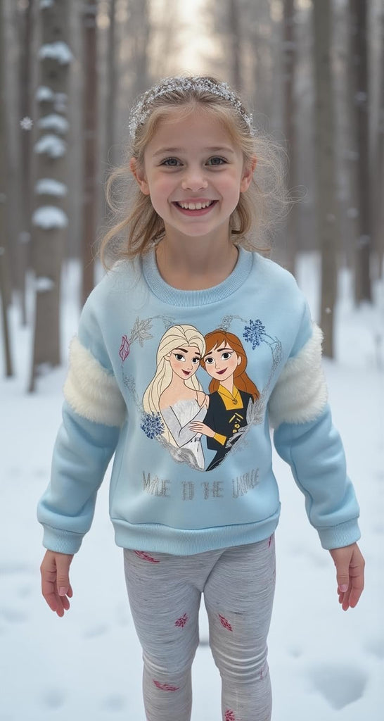 Disney Frozen Girls Sweatshirt Fleece Fur and Legging Pants Set for Toddlers and Little Kids Elsa Anna Princess