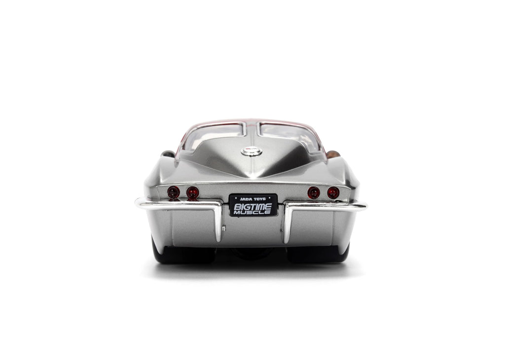 Jada Toys Bigtime Muscle 1:24 1963 Chevy Corvette Die-cast Car – Opening Doors, Hood, Trunk, Rubber Tires(Candy Red/Grey)