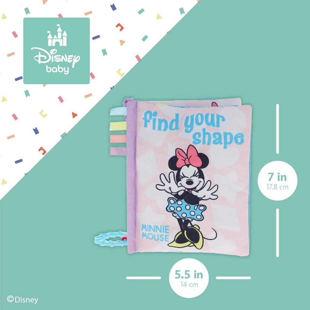 Disney Baby Minnie Mouse Find Your Shape Soft Book with Crinkle Pages, Teething Rings and On-The-Go Hook and Loop Strap for Babies and Toddlers