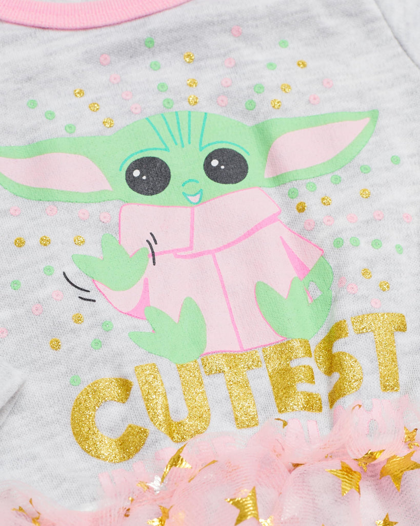 STAR WARS Baby Yoda Newborn Baby Girl Long Sleeve Bodysuit with Tutu and Headband (Grey/Pink/Green, 0-3 Months)